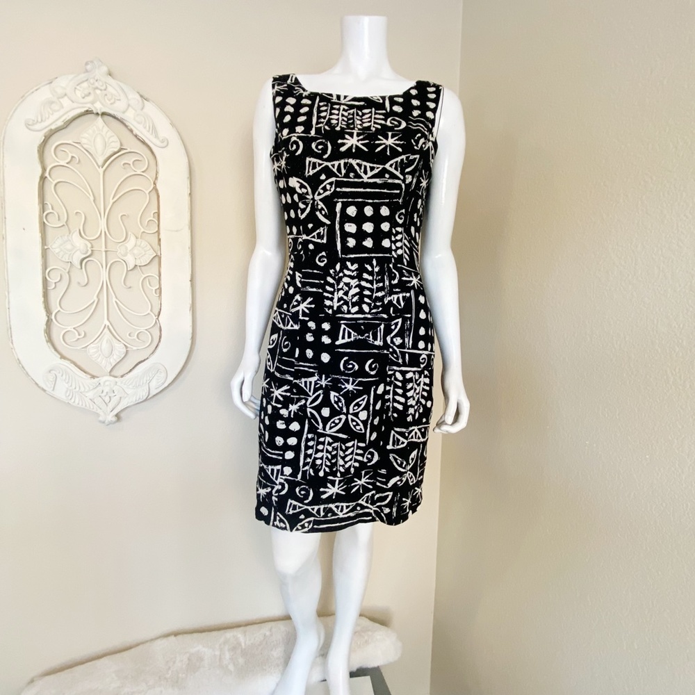 George Georgiou | Womens Vintage Black/White Silk Pattern Shift Dress | Size: M - Picture 1 of 8